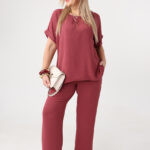 Komplet damski elegancki plus size bordowy 42-52 (7)