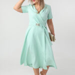 Rozkloszowana sukienka kopertowa plus size miętowa 42-54