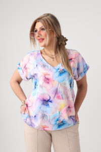 Pastelowa bluzka damska plus size z krótkim rękawem 44-54