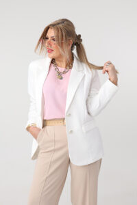 Żakiet damski plus size klasyczny kremowy 42-50