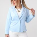 Zamszowy żakiet damski duże rozmiary błękitny (3)