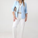 Zamszowy żakiet damski duże rozmiary błękitny (5)