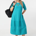 Zwiewna sukienka trapezowa PLUS SIZE turkusowa 44-52