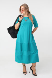 Zwiewna sukienka trapezowa PLUS SIZE turkusowa 44-52