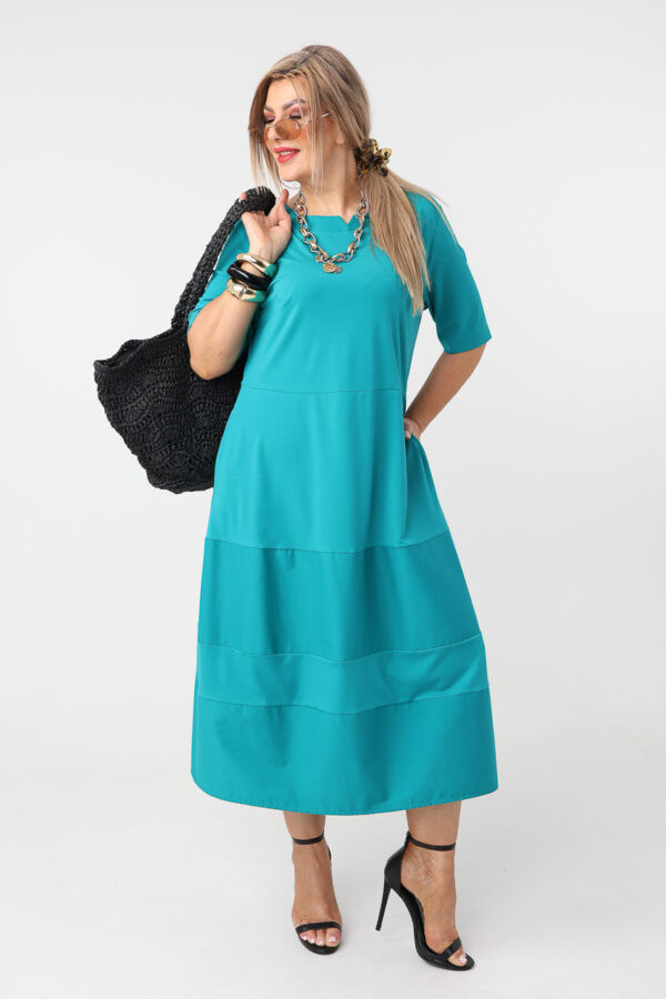 Zwiewna sukienka trapezowa PLUS SIZE turkusowa 44-52