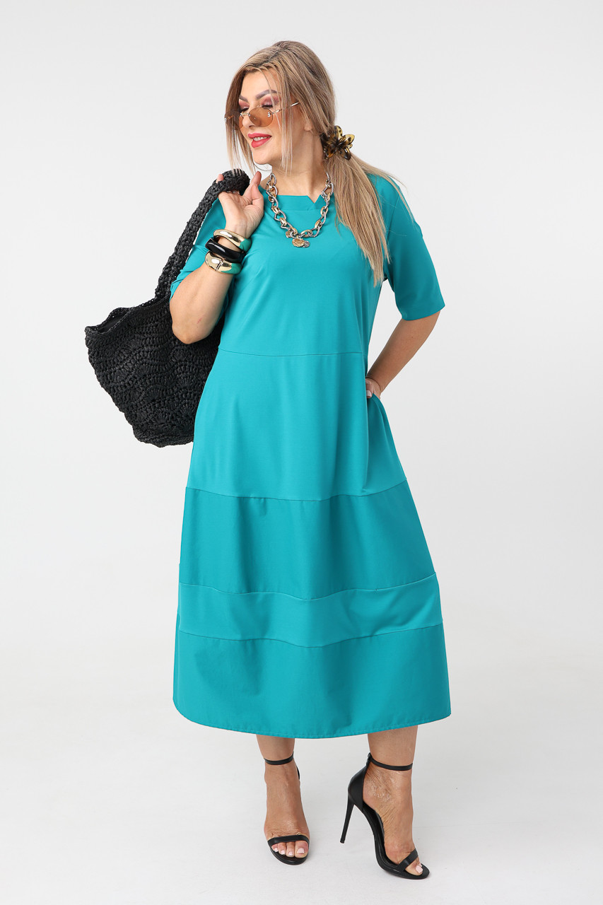 Zwiewna sukienka trapezowa PLUS SIZE turkusowa 44-52