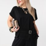Zwiewny komplet damski plus size z klamrą czarny 2