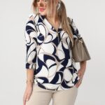 Bluzka damska XXL beżowo-granatowa-moda dla puszystych