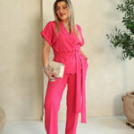 Komplet damski elegancki plus size amarantowy 42-52