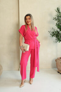 Komplet damski elegancki plus size amarantowy 42-52