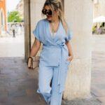 Komplet damski elegancki plus size błękitny 42-52