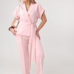 Komplet damski elegancki plus size pudrowy róż 42-52