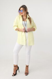 Koszula bawełniana damska biało-żółta