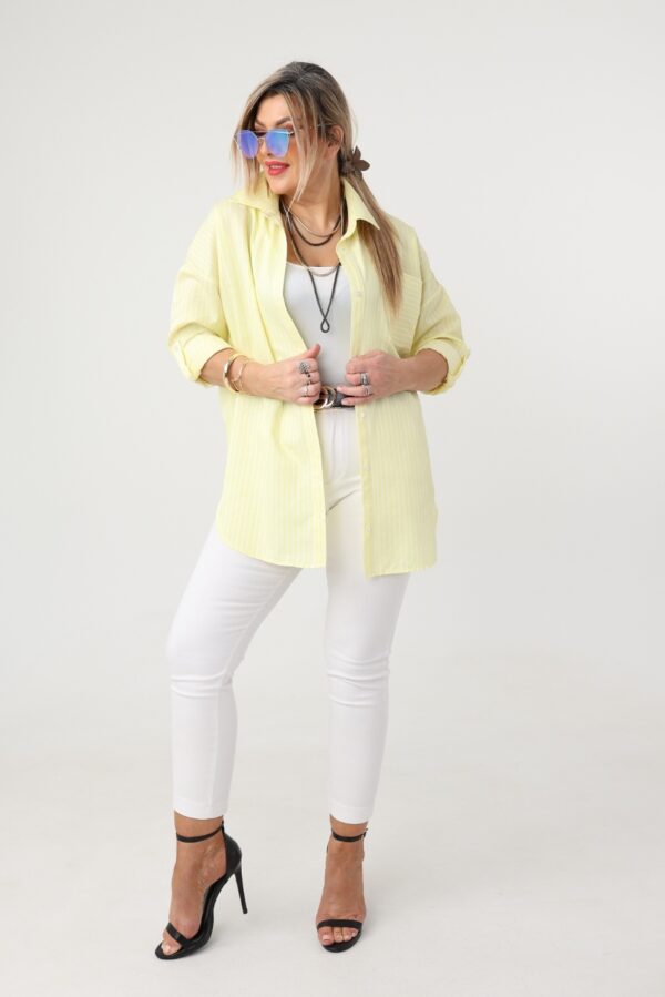 Koszula bawełniana damska biało-żółta