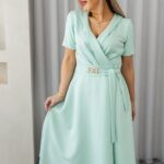 Rozkloszowana sukienka kopertowa plus size miętowa 42-54