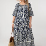 Boho sukienka letnia maxi plus size granatowo-biała 44-50