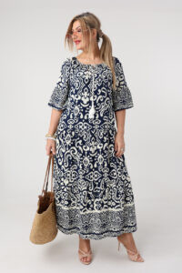 Boho sukienka letnia maxi plus size granatowo-biała 44-50