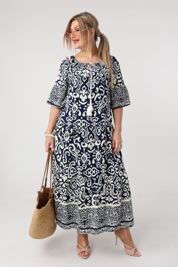 Boho sukienka letnia maxi plus size granatowo-biała 44-50