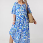 Boho sukienka letnia maxi plus size niebiesko-biała 44-50
