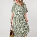 Boho sukienka letnia maxi plus size zielono-biała 44-50