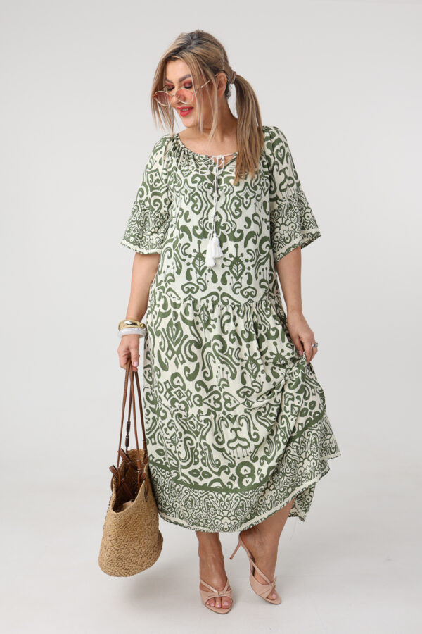 Boho sukienka letnia maxi plus size zielono-biała 44-50