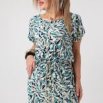 Elastyczna sukienka dzianinowa plus size zielono-beżowa (3)