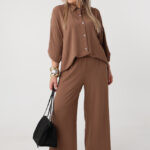 Elegancki komplet dwuczęściowy damski plus size brązowy 44-54
