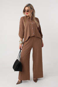 Elegancki komplet dwuczęściowy damski plus size brązowy 44-54