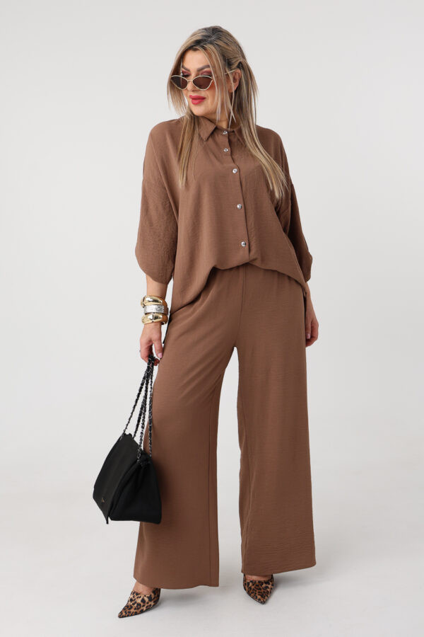 Elegancki komplet dwuczęściowy damski plus size brązowy 44-54