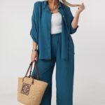 Elegancki komplet dwuczęściowy damski plus size morski 44-54