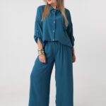 Elegancki komplet dwuczęściowy damski plus size morski 44-54