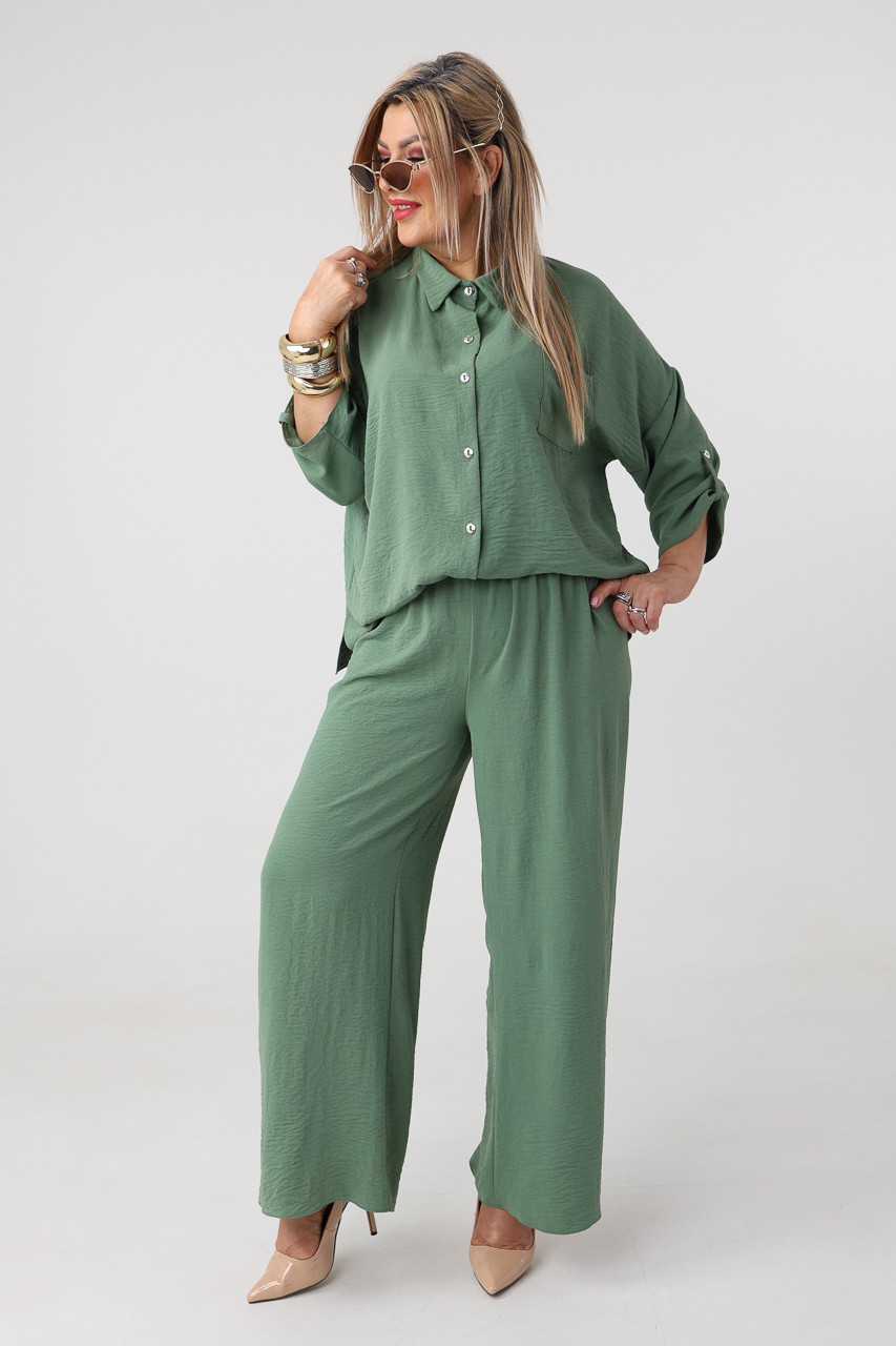 Elegancki komplet dwuczęściowy damski plus size zielony 44-54
