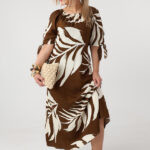 Letnia sukienka hiszpanka plus size maxi brązowo-kremowa 42-52