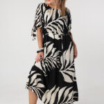 Letnia sukienka hiszpanka plus size maxi czarno-kremowa 42-52