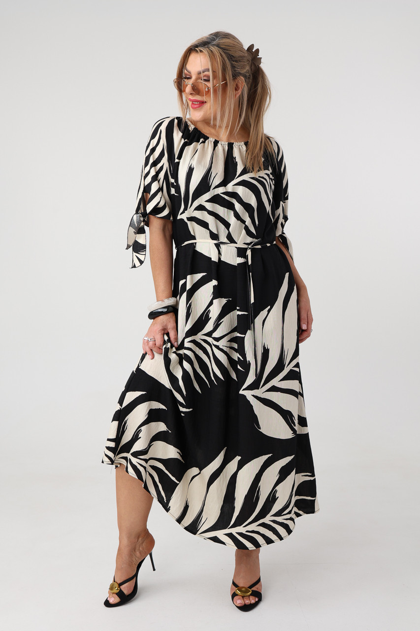 Letnia sukienka hiszpanka plus size maxi czarno-kremowa 42-52