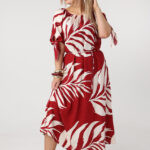 Letnia sukienka hiszpanka plus size maxi czerwono-kremowa 42-52