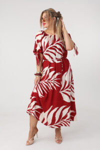 Letnia sukienka hiszpanka plus size maxi czerwono-kremowa 42-52