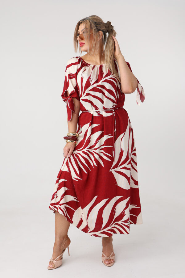 Letnia sukienka hiszpanka plus size maxi czerwono-kremowa 42-52
