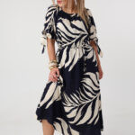 Letnia sukienka hiszpanka plus size maxi granatowo-kremowa 42-52