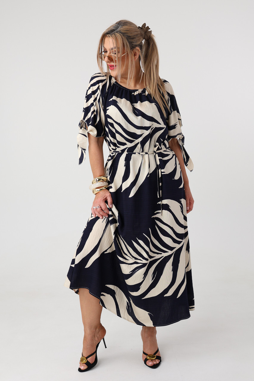 Letnia sukienka hiszpanka plus size maxi granatowo-kremowa 42-52