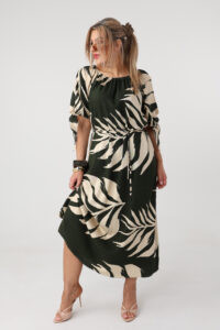 Letnia sukienka hiszpanka plus size maxi zielono-kremowa 42-52