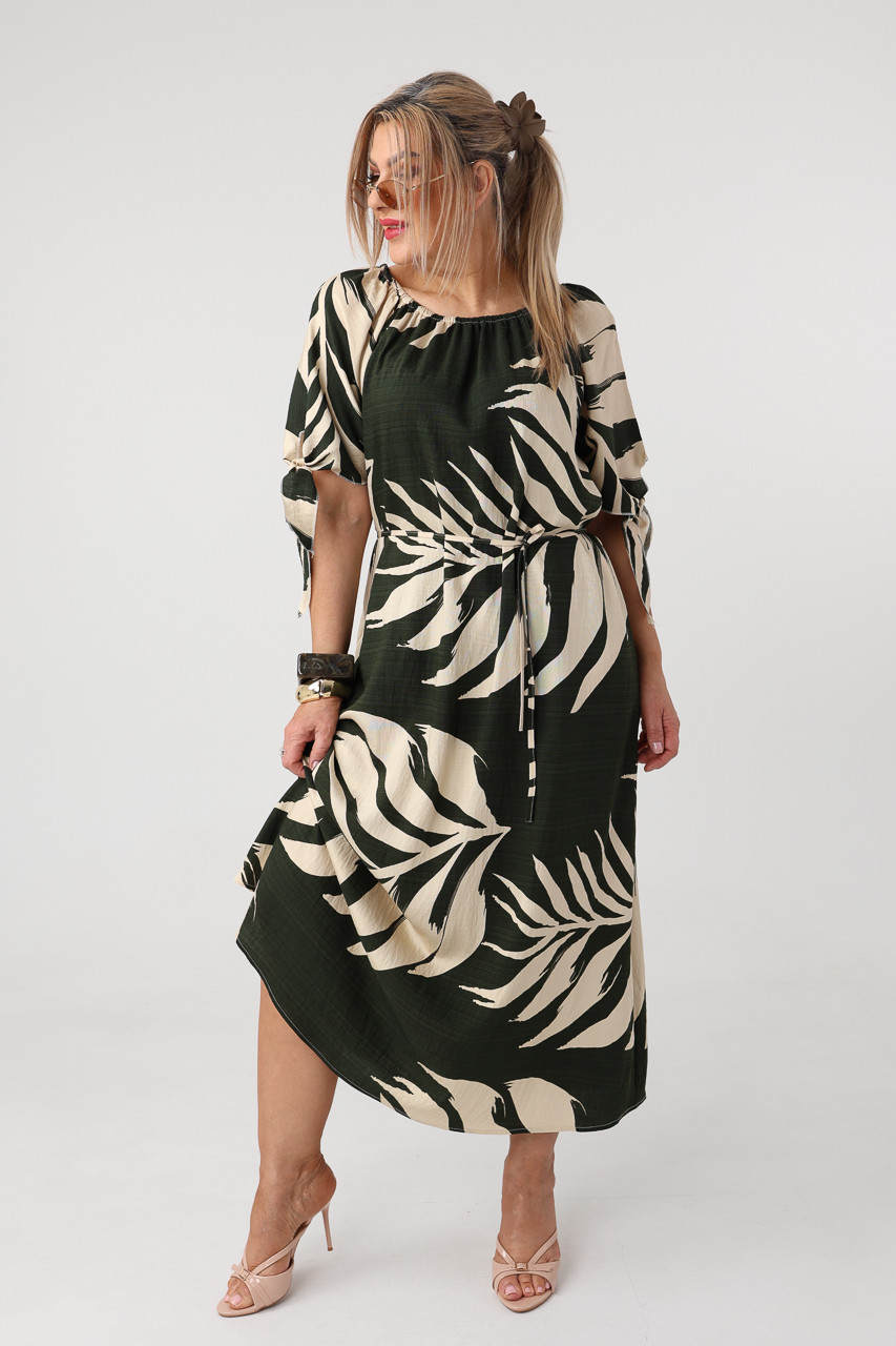 Letnia sukienka hiszpanka plus size maxi zielono-kremowa 42-52