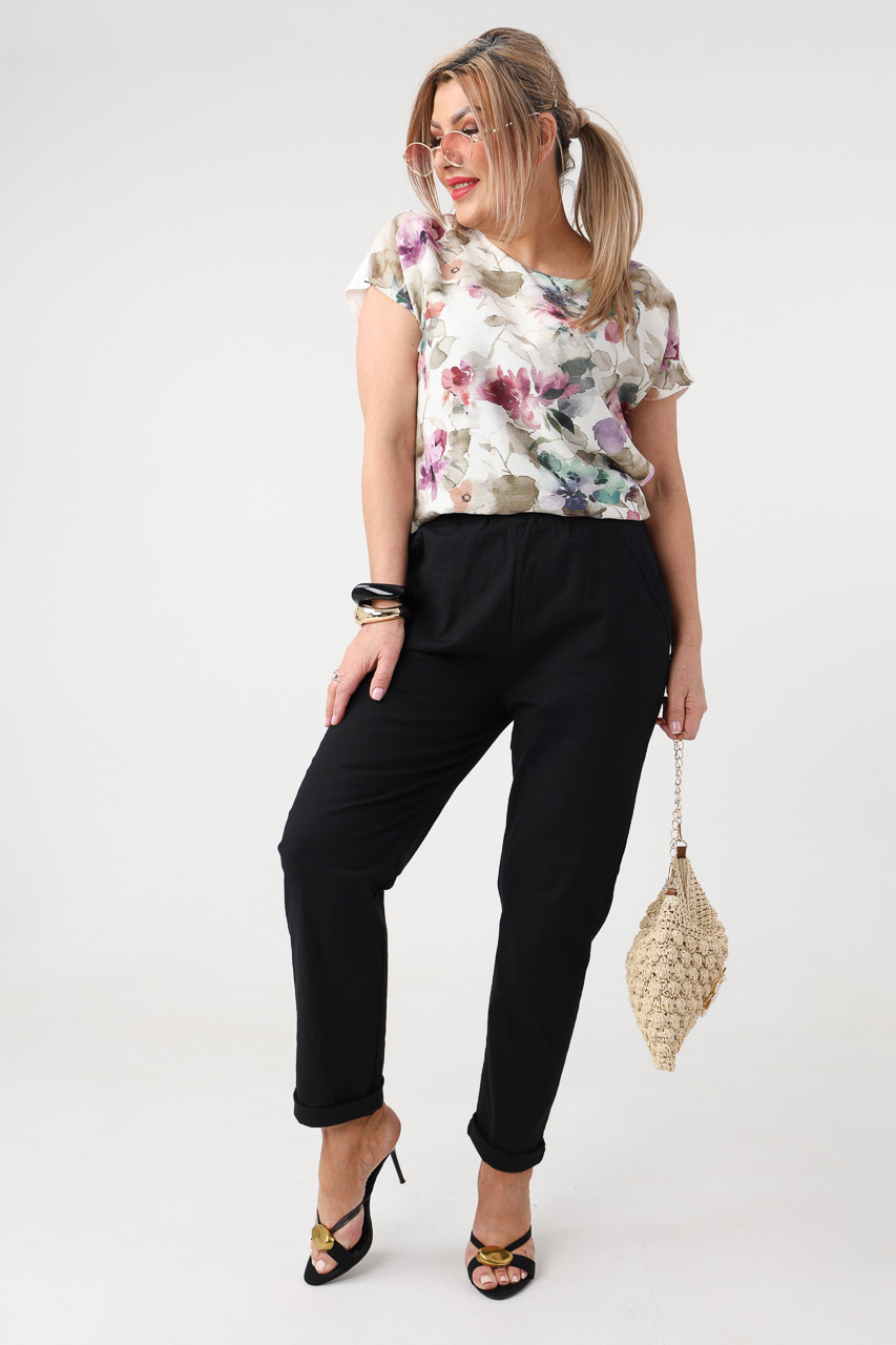 Bawełniane spodnie plus size na gumce czarne 42-50