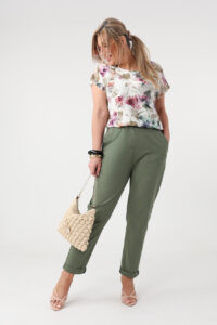 Bawełniane spodnie plus size na gumce zielone 42-50