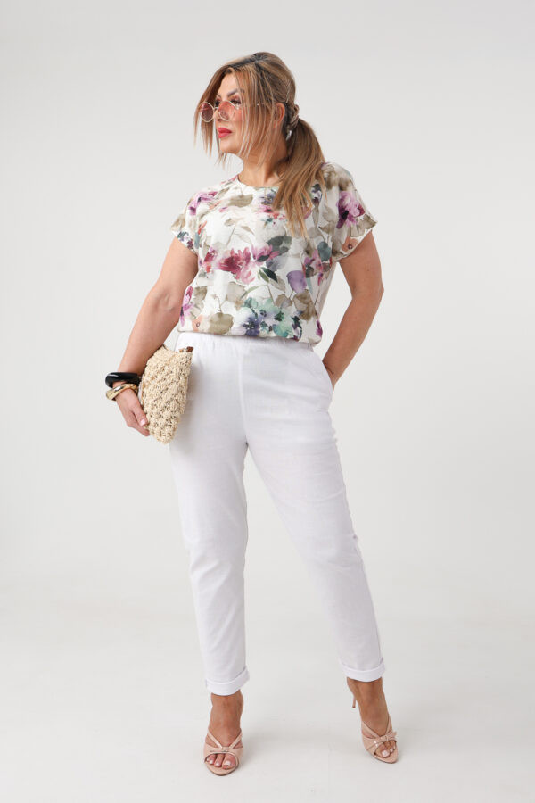 Bawełniane spodnie plus size na gumce białe 42-50