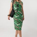 Prosta sukienka letnia midi plus size w abstrakcyjne kolorowe wzory 44-52