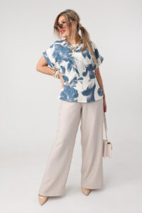 Wiskozowy komplet damski plus size kremowo-niebieski 44-52