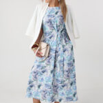 Wzorzysta sukienka plus size wiązana w talii niebieska (4)