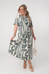 Zwiewna sukienka rozkloszowana PLUS SIZE zielona 44-52