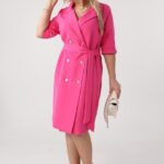 Elegancka sukienka marynarkowa plus size amarantowa 42-50